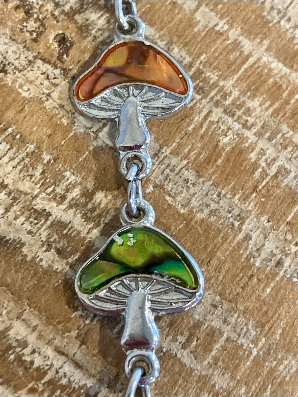 Y2K Mushroom Link Bracelet Silver Tone 7” Long - Picture 7 of 12
